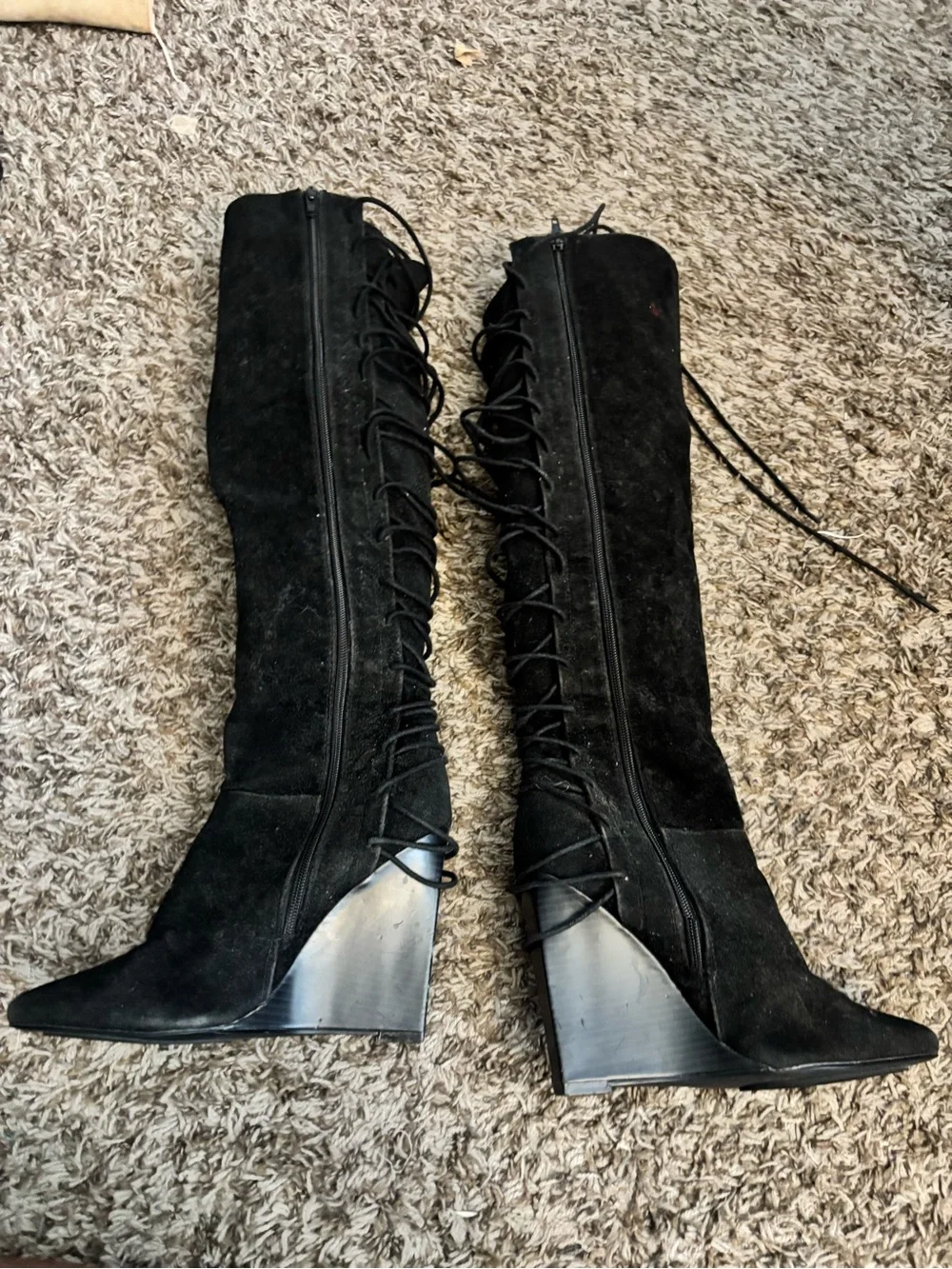 Bakers Black Lace-Up Over-the-Knee Wedge Boots